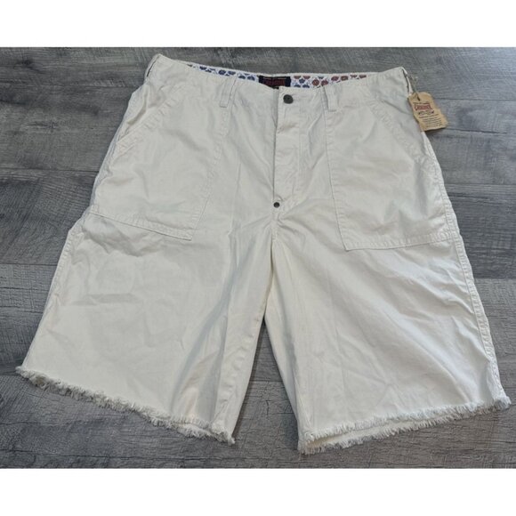 Cremieux Shorts Mens 34 Beige Bermuda Button Frayed Lightweight Adjustable NEW - Picture 1 of 9